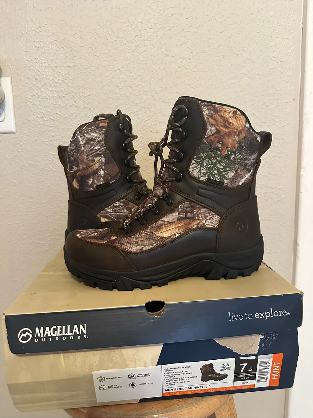 Magellan Outdoors Men's Brown Camouflage Hunting Boots size 7.5